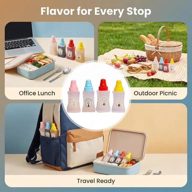 Alt view image 7 of 7 - 4Pcs Colorful Mini Cute Tomato Ketchup BottleSalad Dressing Tomato Containers Empty Ketchup and Mustard Syrup Dispenser for Adults Portable Small Sauce Container,Office Worker for Bento Box
