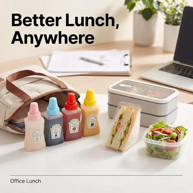 Alt view image 5 of 7 - 4Pcs Colorful Mini Cute Tomato Ketchup BottleSalad Dressing Tomato Containers Empty Ketchup and Mustard Syrup Dispenser for Adults Portable Small Sauce Container,Office Worker for Bento Box