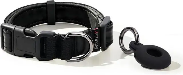Main image of PU Dog Collar with Tracker Holder Soft Lightweight Breathable S | Pet Collars for Small Medium Dogs Puppy, Adjustable, Quick Release Buckle, Black