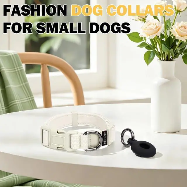 Alt view image 2 of 7 - PU Dog Collar with Tracker Holder Soft Lightweight Breathable S | Pet Collars for Small Medium Dogs Puppy, Adjustable, Quick Release Buckle, Black