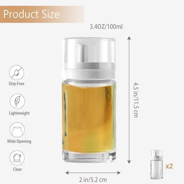 Alt view image 2 of 6 - 2-Pack Leakproof Small Glass Oil and Vinegar Dispenser Bottles - 3.4oz (100ml) Each - Perfect for Kitchen and BBQ Use