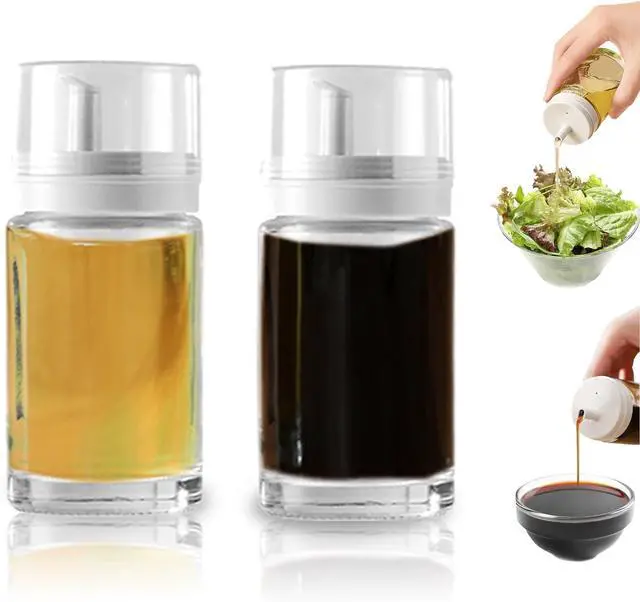 Main image of 2-Pack Leakproof Small Glass Oil and Vinegar Dispenser Bottles - 3.4oz (100ml) Each - Perfect for Kitchen and BBQ Use