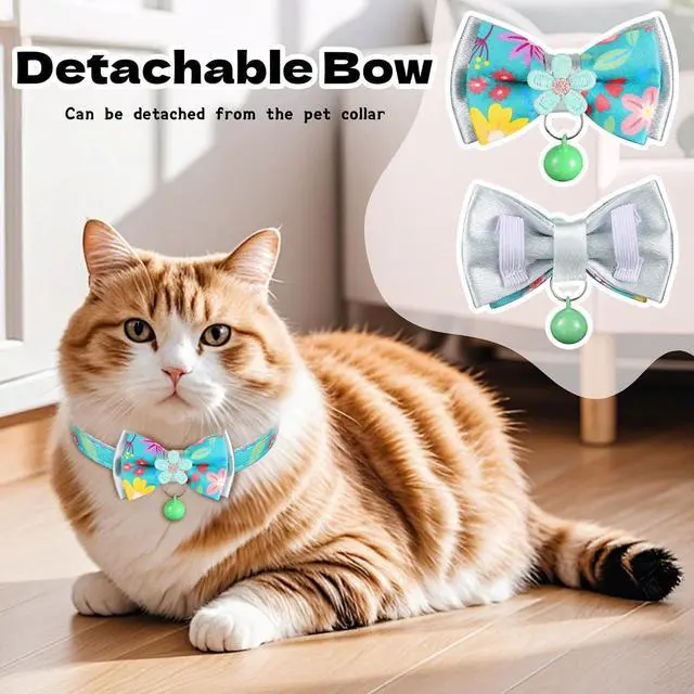 Alt view image 3 of 7 - Cat Collar Breakaway, HYQHYX Floral Kitten Collar with Bell, Cute Cat Collar with Bow for Girl Boy Removable Bowtie