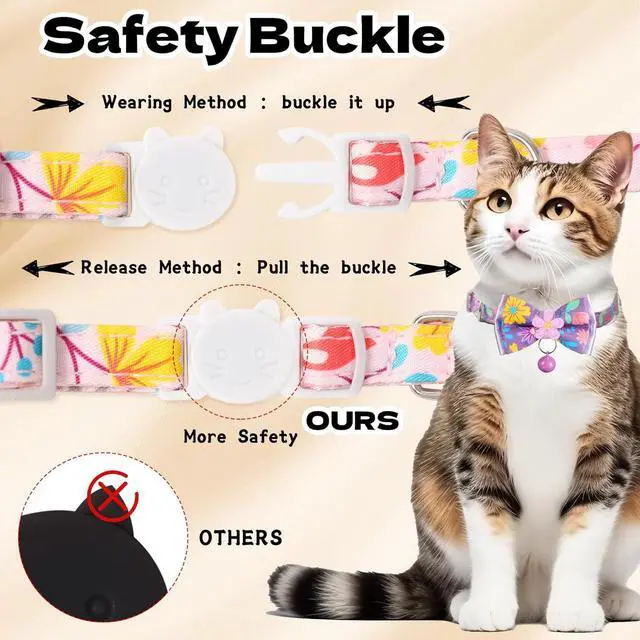 Alt view image 4 of 7 - Cat Collar Breakaway, HYQHYX Floral Kitten Collar with Bell, Cute Cat Collar with Bow for Girl Boy Removable Bowtie