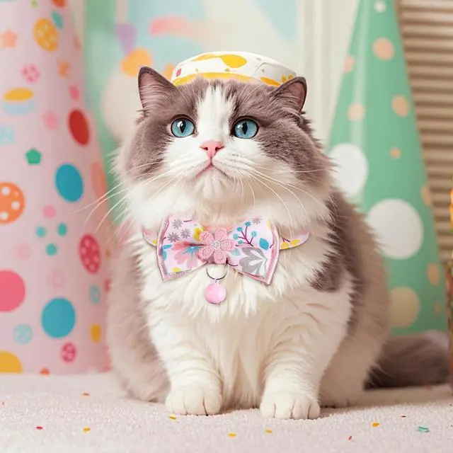 Alt view image 7 of 7 - Cat Collar Breakaway, HYQHYX Floral Kitten Collar with Bell, Cute Cat Collar with Bow for Girl Boy Removable Bowtie