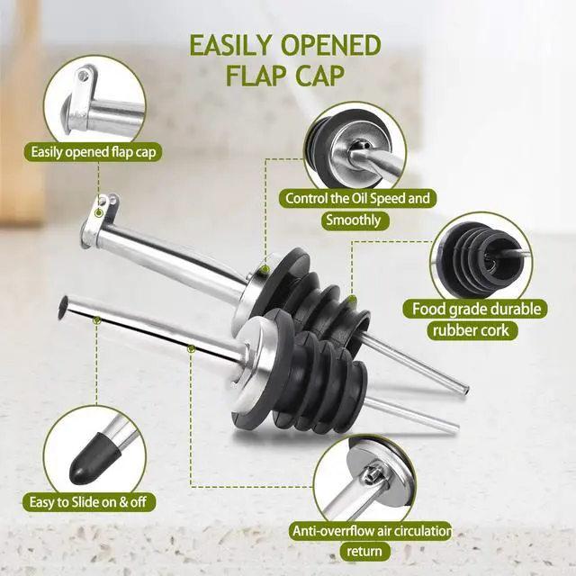 Alt view image 5 of 7 - AOZITA 17oz Glass Olive Oil Bottle Dispenser - 500ml Green Oil and Vinegar Cruet with Pourers and Funnel - Olive Oil Carafe Decanter for Kitchen