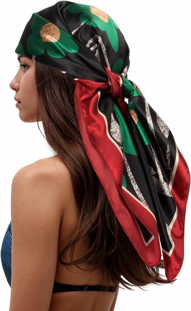 Main image of RIIQIICHY Head Scarf for Women Like Silk Scarf Hair Scarf Printed Square Scarf Bandanas for Women 35 Inches