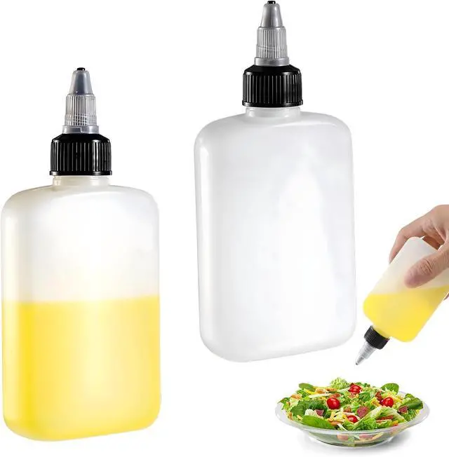 Main image of KALIONE Oil Dispenser Bottle for Camping & Cooking, 4oz Squeeze Condiment Bottle, 2 Pack, High Density Polyethylene, 118.29ml, Reusable, Leak-proof Screw Cap