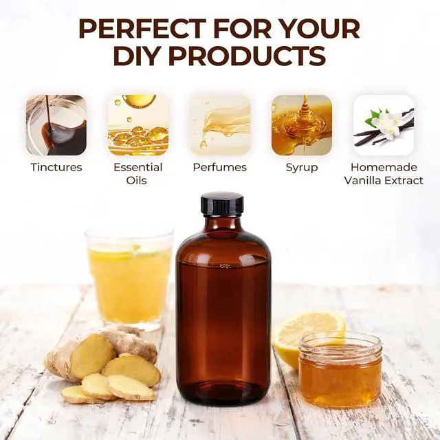 Alt view image 4 of 7 - 3 Pack,16 OZ Amber Glass Bottles Boston Round Sample Refillable Bottles with Black Caps, Perfect Glass Containers for kombucha, Secondary Fermentation,Storing condiment,Homemade Essential Oils
