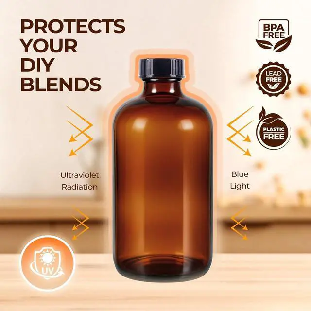 Alt view image 6 of 7 - 3 Pack,16 OZ Amber Glass Bottles Boston Round Sample Refillable Bottles with Black Caps, Perfect Glass Containers for kombucha, Secondary Fermentation,Storing condiment,Homemade Essential Oils
