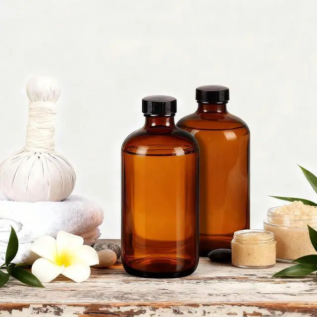Alt view image 7 of 7 - 3 Pack,16 OZ Amber Glass Bottles Boston Round Sample Refillable Bottles with Black Caps, Perfect Glass Containers for kombucha, Secondary Fermentation,Storing condiment,Homemade Essential Oils