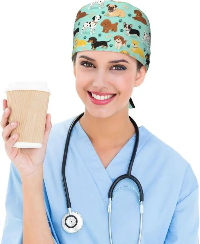 Alt view image 6 of 7 - Stylish Working Cap Scrub Cap, Adjustable Tie Back Beanie Hat | Working Caps for Women and Men, Adjustable Tie Back Scrub Caps Skullies Elastic Bandage Nurse Surgical Caps