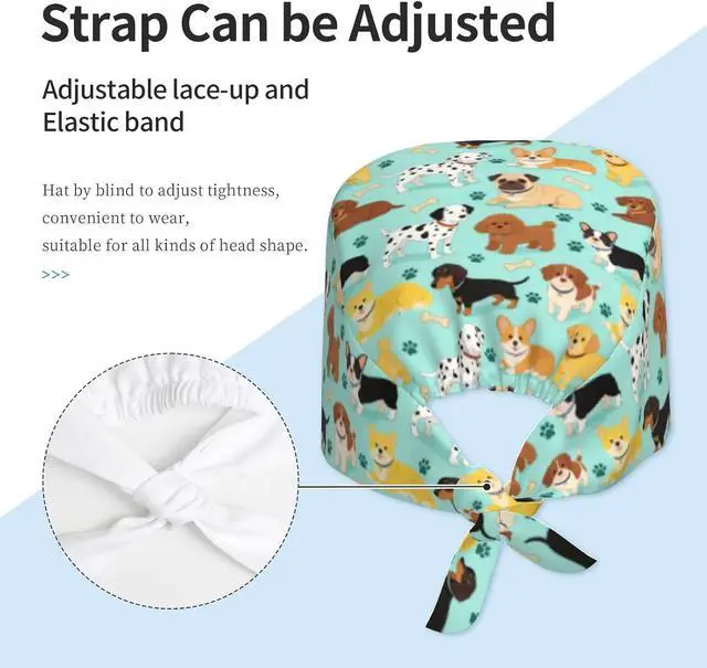 Alt view image 4 of 7 - Stylish Working Cap Scrub Cap, Adjustable Tie Back Beanie Hat | Working Caps for Women and Men, Adjustable Tie Back Scrub Caps Skullies Elastic Bandage Nurse Surgical Caps