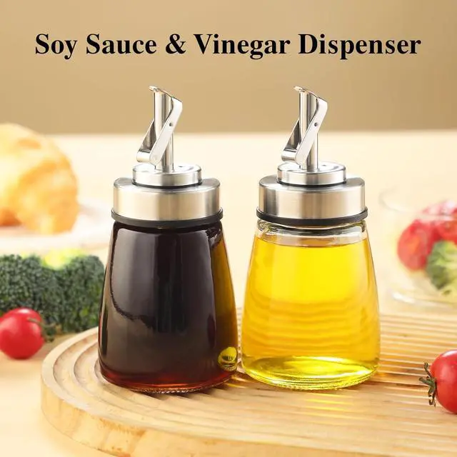 Alt view image 6 of 7 - Glass Oil Dispenser Bottle with Stainless Steel Spout, Automatic Opening Lid, for Cooking Oil, Vinegar, Sauces, Syrup, 6OZ
