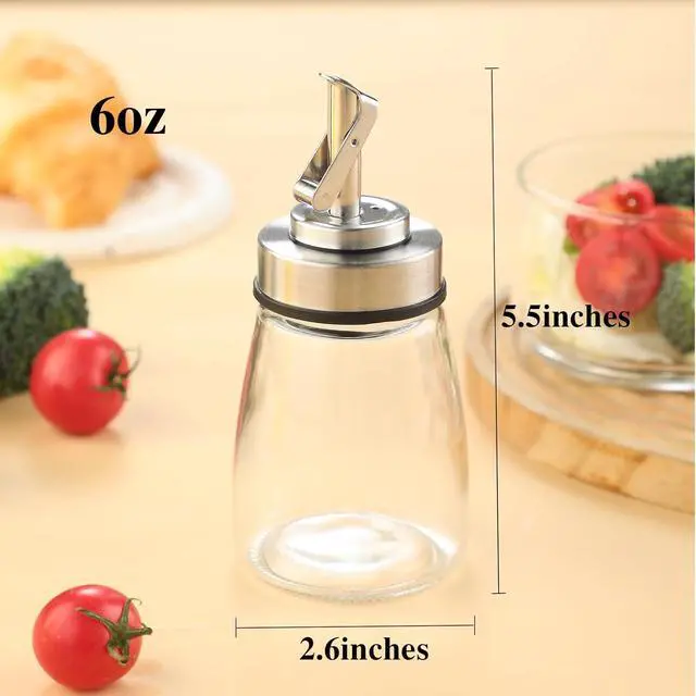 Alt view image 7 of 7 - Glass Oil Dispenser Bottle with Stainless Steel Spout, Automatic Opening Lid, for Cooking Oil, Vinegar, Sauces, Syrup, 6OZ