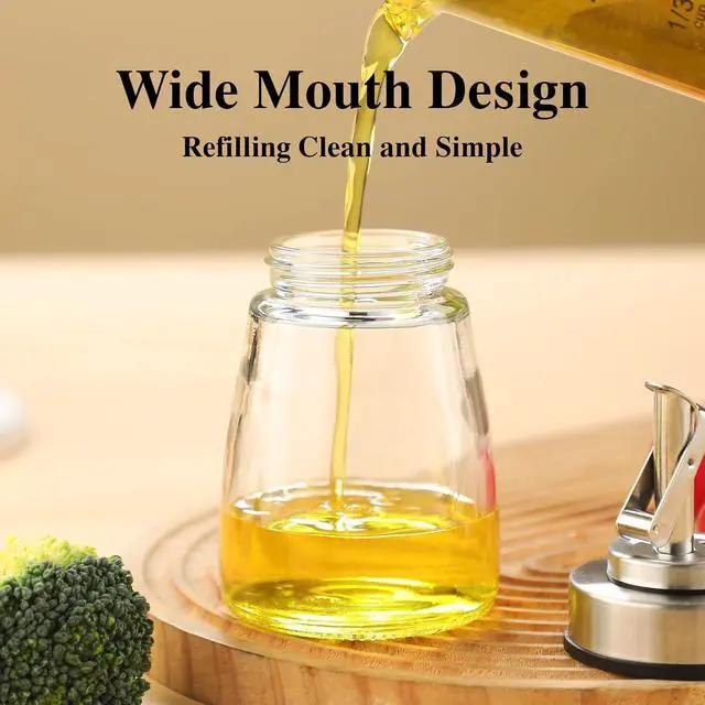 Alt view image 5 of 7 - Glass Oil Dispenser Bottle with Stainless Steel Spout, Automatic Opening Lid, for Cooking Oil, Vinegar, Sauces, Syrup, 6OZ