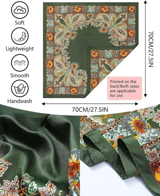 Alt view image 2 of 6 - AWAYTR 27.5-Inch Satin Head Scarf for Women, Square Silk Hair Bandana | Pattern visible on both sides for styling as a hair wrap, ponytail scarf, purse scarf, handbag accessory, or neck tie.