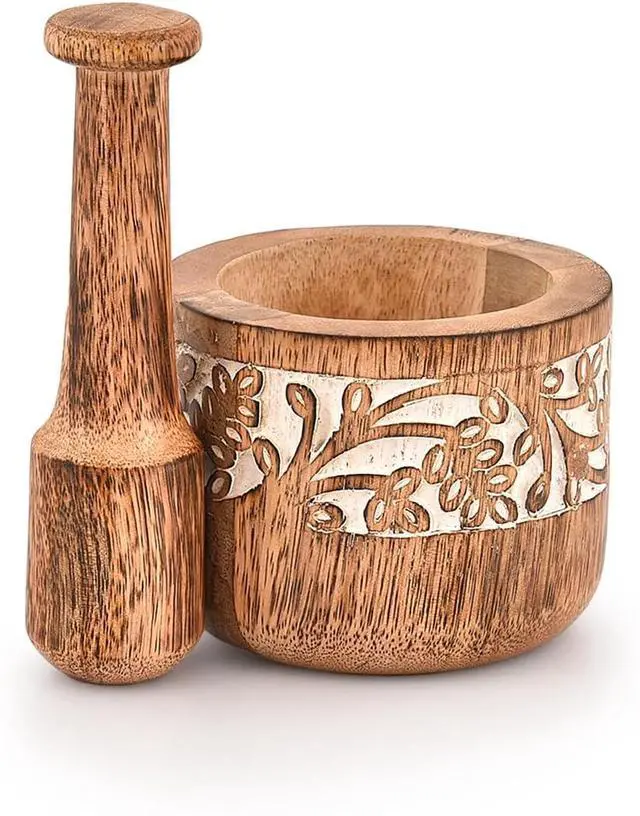 Alt view image 2 of 5 - Mortal & Pestle Mango Wood Natural Wooden Mortar & Pestle Mixing Grinder Set Pill Crusher Kitchen Utensils Housewarming Gift