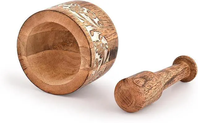 Alt view image 4 of 5 - Mortal & Pestle Mango Wood Natural Wooden Mortar & Pestle Mixing Grinder Set Pill Crusher Kitchen Utensils Housewarming Gift