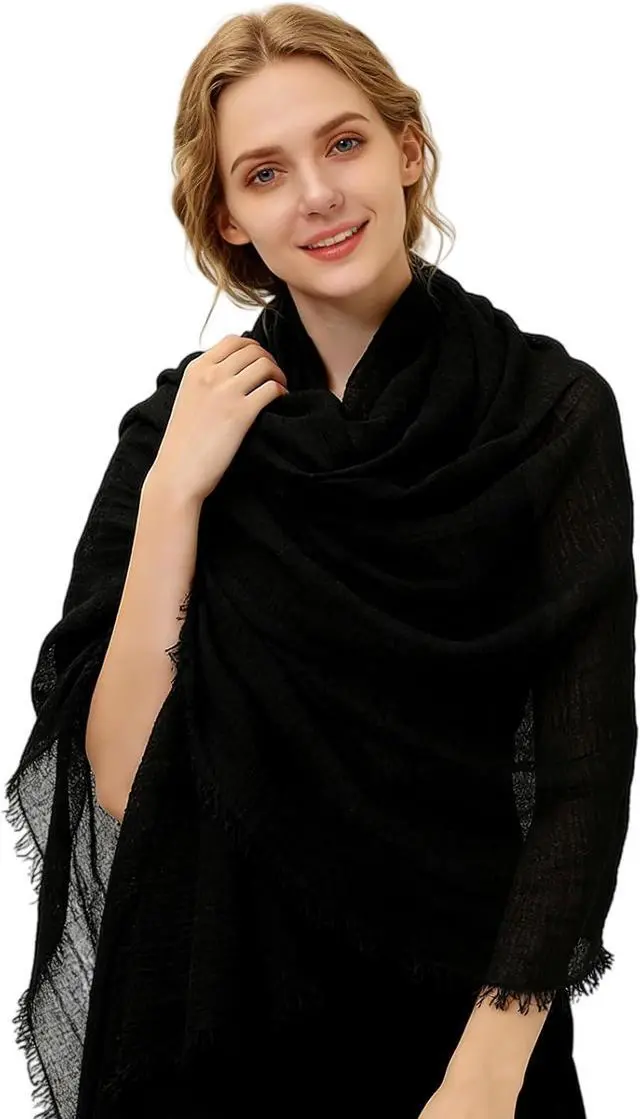 Alt view image 3 of 6 - Scarf for Women Summer Lightweight Cotton Linen Scarves Soft Crinkle Beach Shawl Hijab Head Suncreen Scarfs