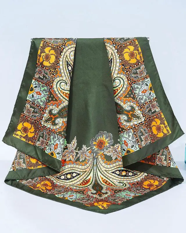 Alt view image 6 of 6 - AWAYTR 27.5-Inch Satin Head Scarf for Women, Square Silk Hair Bandana | Pattern visible on both sides for styling as a hair wrap, ponytail scarf, purse scarf, handbag accessory, or neck tie.