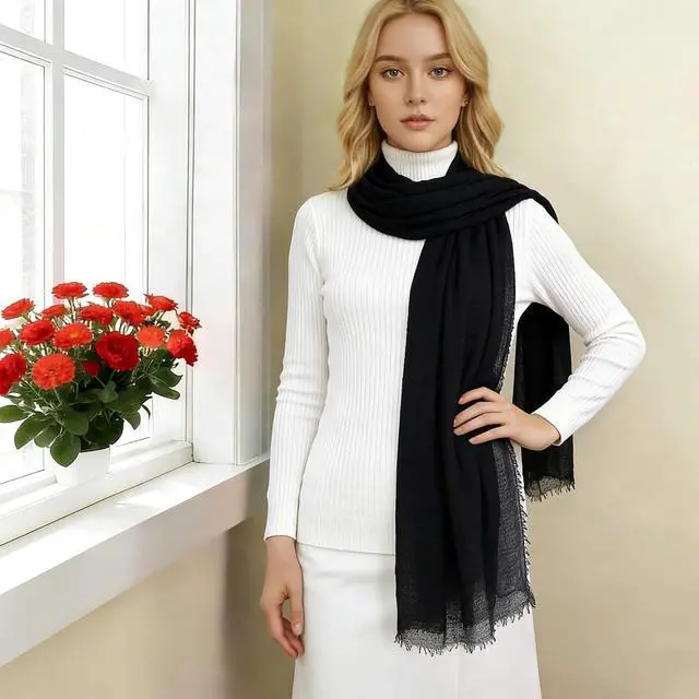 Alt view image 4 of 6 - Scarf for Women Summer Lightweight Cotton Linen Scarves Soft Crinkle Beach Shawl Hijab Head Suncreen Scarfs