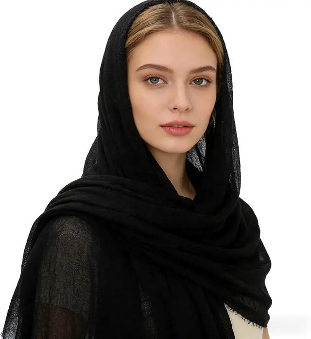 Alt view image 5 of 6 - Scarf for Women Summer Lightweight Cotton Linen Scarves Soft Crinkle Beach Shawl Hijab Head Suncreen Scarfs