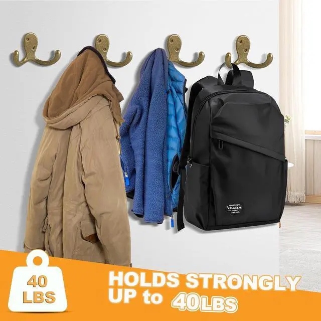 Alt view image 3 of 7 - CBWLWJ 10 Pack Coat Hooks Wall Hooks for Hanging, Heavy Duty Double Prong Metal Hook Wall Mounted for Living Room, Bathroom, Kitchen, Bedroom for Coat, Bag, Scarf, Towel, Hat, Key, Cup (Bronze)