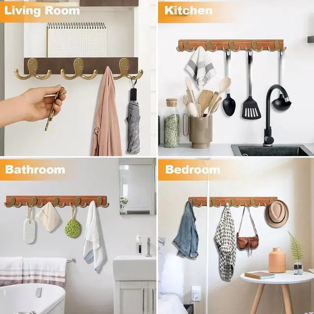 Alt view image 2 of 7 - CBWLWJ 10 Pack Coat Hooks Wall Hooks for Hanging, Heavy Duty Double Prong Metal Hook Wall Mounted for Living Room, Bathroom, Kitchen, Bedroom for Coat, Bag, Scarf, Towel, Hat, Key, Cup (Bronze)