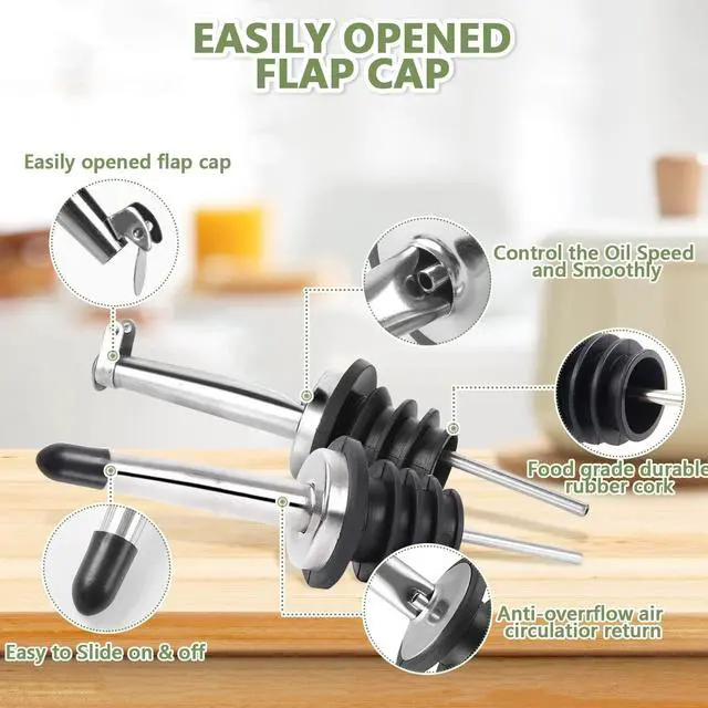Alt view image 4 of 7 - Leaflai 17oz Olive Oil Dispenser Bottle, 500ml Oil & Vinegar Cruet with 2 Stainless Steel Pourers, 2 Labels,1 Brush and 1 Funnel for Kitchen