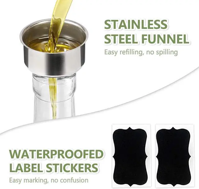 Alt view image 5 of 7 - Leaflai 17oz Olive Oil Dispenser Bottle, 500ml Oil & Vinegar Cruet with 2 Stainless Steel Pourers, 2 Labels,1 Brush and 1 Funnel for Kitchen