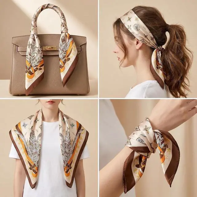Alt view image 6 of 7 - LECHI Satin Head Scarf Silk Like Hair Scarf Stain Bandana For Women Hair Scarves Accessories Fashion Neck Silk