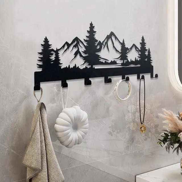 Alt view image 4 of 7 - Metal Key Holder, Wall Mounted Key Hooks, Key Holder for Wall, Key Organizer Rack with 7 Hooks, Key Hanger Decor for Kitchen, Entryway, Hallway, Bedroom, Doorway (Mountain 12IN)