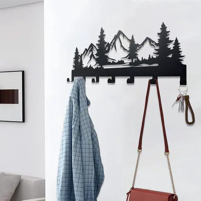 Alt view image 7 of 7 - Metal Key Holder, Wall Mounted Key Hooks, Key Holder for Wall, Key Organizer Rack with 7 Hooks, Key Hanger Decor for Kitchen, Entryway, Hallway, Bedroom, Doorway (Mountain 12IN)