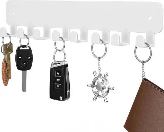 Main image of pickpiff Key Holder Wall Mount, Adhesive Key Rack with 8 Hooks Hanger for Car Key Ring, Metal Key Chain Organizer, White 1 Pack