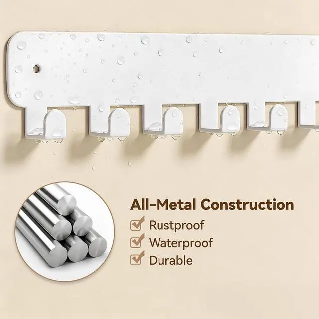 Alt view image 5 of 7 - pickpiff Key Holder Wall Mount, Adhesive Key Rack with 8 Hooks Hanger for Car Key Ring, Metal Key Chain Organizer, White 1 Pack