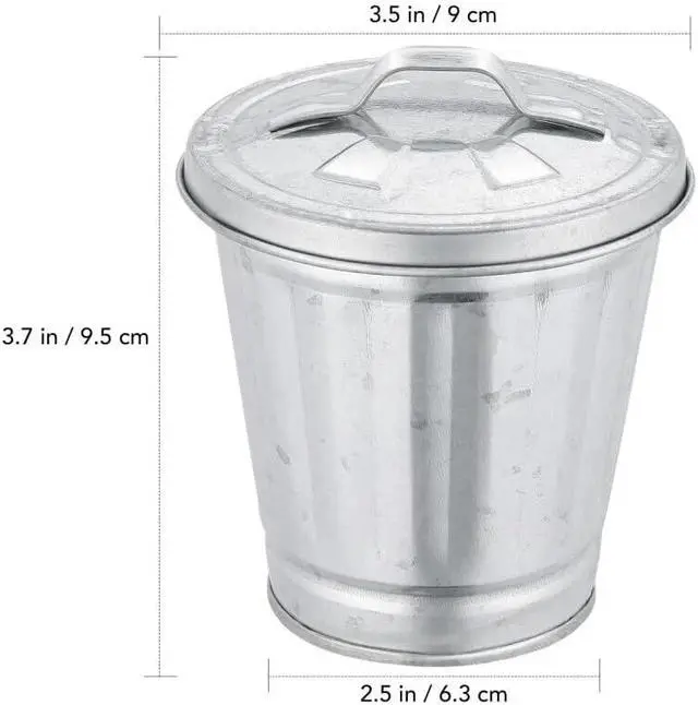 Alt view image 2 of 7 - 1Pcs Sliver Mini Galvanized Trash Can Desktop Metal Wastebasket Garbage Bin Waste Paper Basket Trash Can Pencil Holder Pen Cup Makeup Brush Holder with Lid for All
