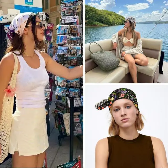 Alt view image 4 of 6 - WaJuemy Neck Scarf For Women Silky 21" Square Head Scarves Wraps Hair Bandanas Scarfs Fashion Handbag Accessories lightweight