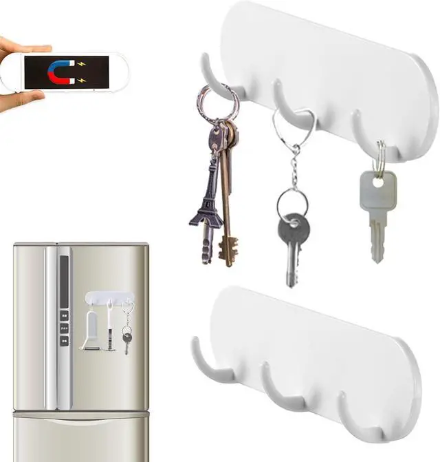 Main image of 2-Pack Magnetic Key Holder with 3 Hooks for Refrigerator, Kitchen, and Laundry Rooms