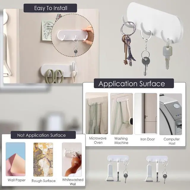 Alt view image 5 of 6 - 2-Pack Magnetic Key Holder with 3 Hooks for Refrigerator, Kitchen, and Laundry Rooms