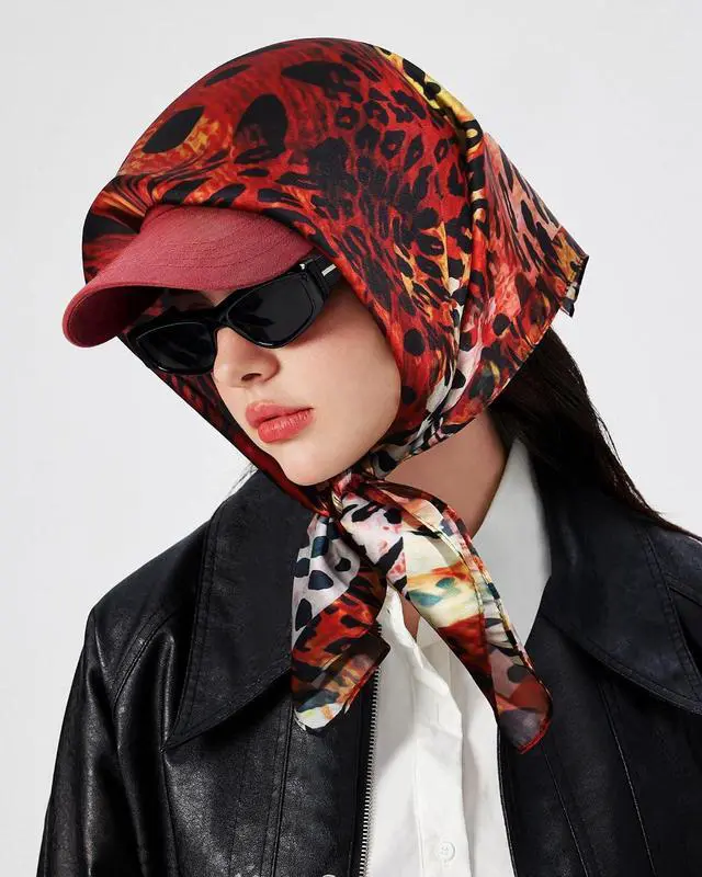 Alt view image 4 of 7 - AWAYTR 27.5" Square Satin Head Scarf for Women Hair Scarf Silky Bandana | 70x70cm silk feel head scarf wrap. Ideal for women daily wear travel and sleeping. Soft premium hair protection accessory.