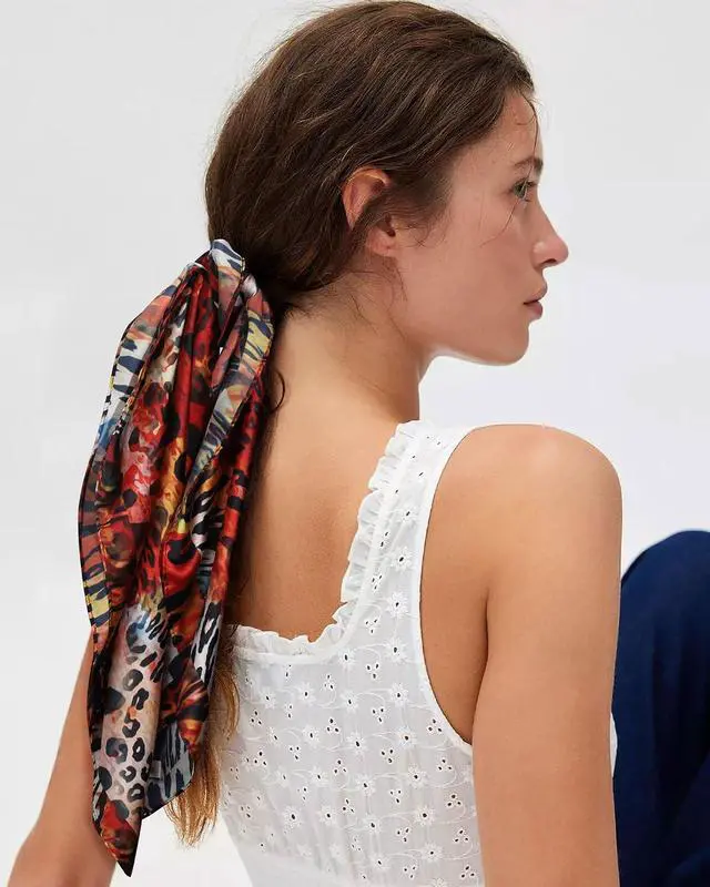 Alt view image 5 of 7 - AWAYTR 27.5" Square Satin Head Scarf for Women Hair Scarf Silky Bandana | 70x70cm silk feel head scarf wrap. Ideal for women daily wear travel and sleeping. Soft premium hair protection accessory.