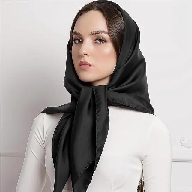 Alt view image 4 of 5 - vimate 35" Square Silk Like Head Scarf - Women's Fashion Satin Scarf Bandana for Hair Wrapping at Night.