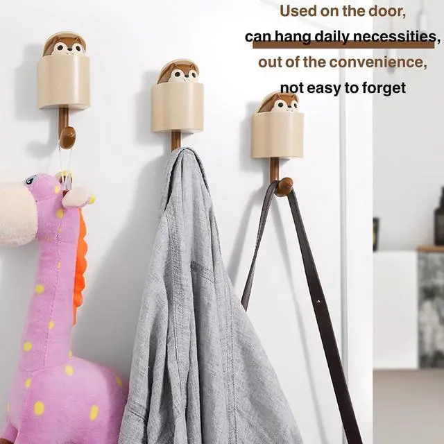 Alt view image 2 of 7 - 2pcs Creative Squirrel Gravity-Sensing Hook,Cute Pet Key Holder Wall Mount | Fun Pop-Up Hide-and-Seek Design, No-Drill,Durable ABS Materials, Ideal for Entryway/Bathroom, Holds Keys, Hats, Towels