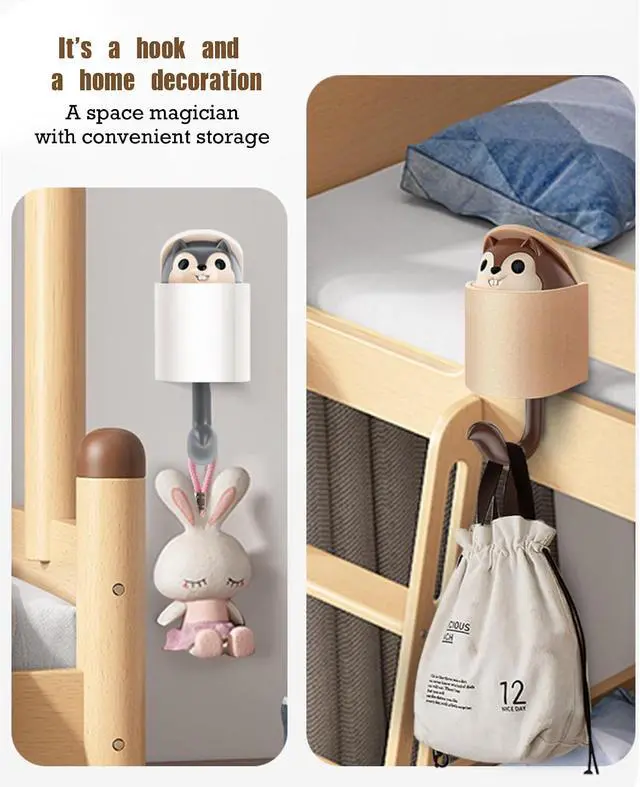 Alt view image 3 of 7 - 2pcs Creative Squirrel Gravity-Sensing Hook,Cute Pet Key Holder Wall Mount | Fun Pop-Up Hide-and-Seek Design, No-Drill,Durable ABS Materials, Ideal for Entryway/Bathroom, Holds Keys, Hats, Towels