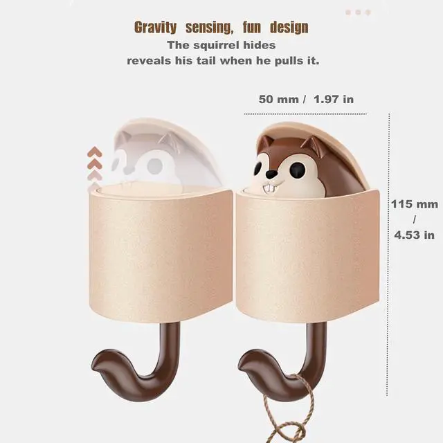 Alt view image 4 of 7 - 2pcs Creative Squirrel Gravity-Sensing Hook,Cute Pet Key Holder Wall Mount | Fun Pop-Up Hide-and-Seek Design, No-Drill,Durable ABS Materials, Ideal for Entryway/Bathroom, Holds Keys, Hats, Towels