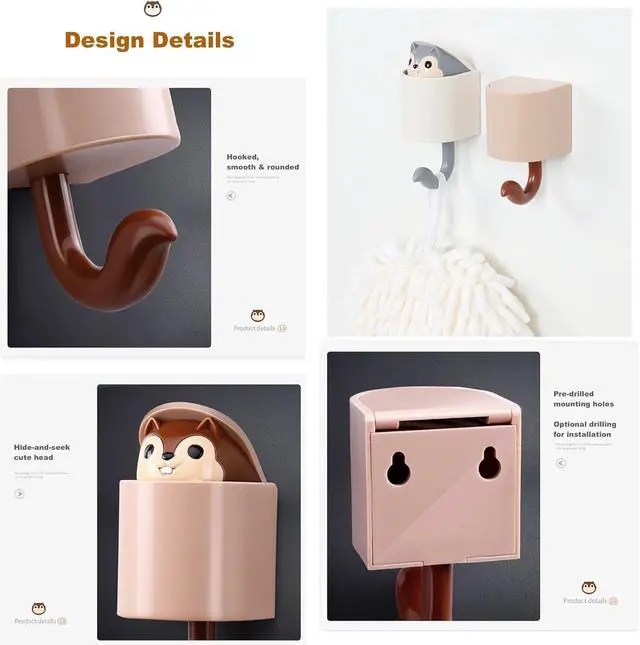 Alt view image 6 of 7 - 2pcs Creative Squirrel Gravity-Sensing Hook,Cute Pet Key Holder Wall Mount | Fun Pop-Up Hide-and-Seek Design, No-Drill,Durable ABS Materials, Ideal for Entryway/Bathroom, Holds Keys, Hats, Towels