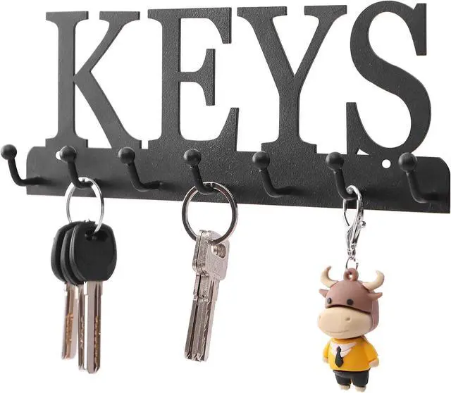 Alt view image 3 of 6 - Lixgifts Key Holder Wall Mounted Key Hooks for Wall Decorative with 7 Hooks Black Metal Key Organizer Rack Hanger for Entryway, Front Door, Hallway, Office 10X3.7 inches