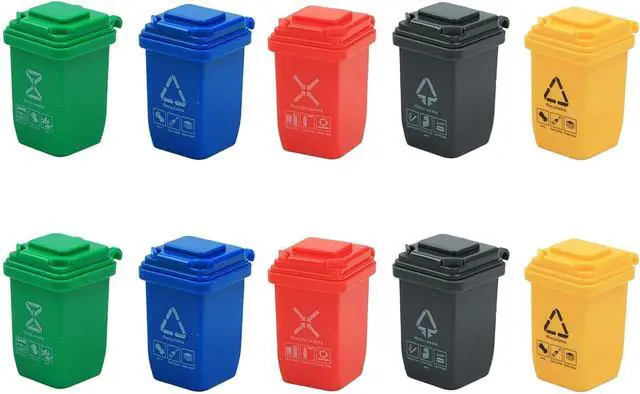 Main image of 10pcs Mini Garbage Sorting Bins, House Decoration Props | 5 Colors, Scene Model Shooting Props Accessories, Suitable For Decoration Ornaments