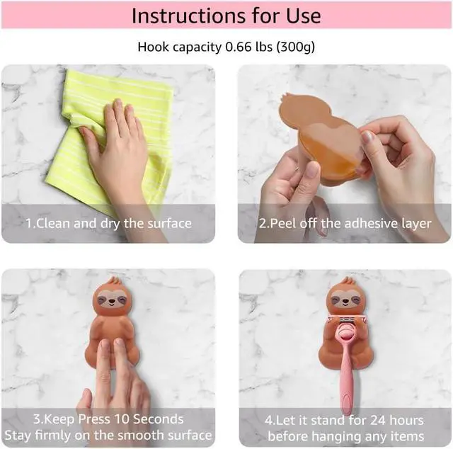 Alt view image 3 of 6 - AGMDESIGN Funny Sloth Razor Holder for Shower Wall, Cute Animal Bathroom Decor and Accessories for Women Men, Bathroom Gadgets for Home Kitchen Restroom Dorm, Sloth Gifts for Women Sisters Wife